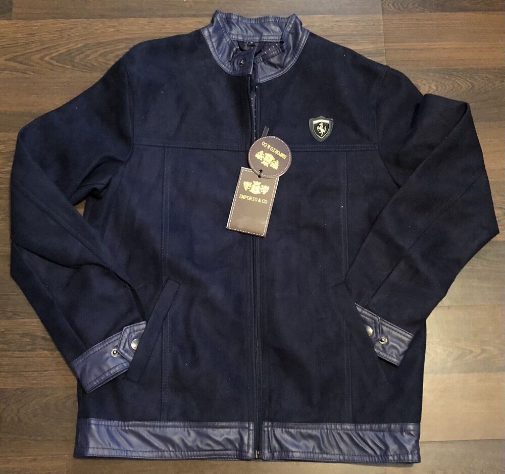 A COLLEZIONI MEN'S FAUX SKIN SUEDE / LEATHER BLUE JACKET SIZE S / 48